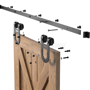 Nova tecnologia Spot Supply Aço Carbono 6FT Barn Door Hardware Kit Preto OEM Silent Rollers Barn Door Hardware para Porta Interior - Product Image 2