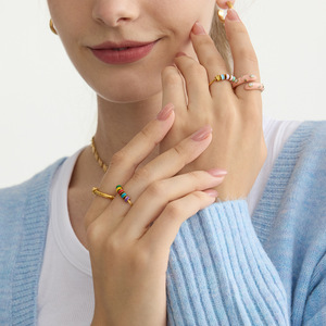 Bagues tendance couleur or avec perles colorées et design géométrique, bijoux unisexes, cadeau - Product Image 3
