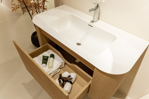 Mueble de Baño Flotante con Bordes Curvos en Madera de Roble, Gabinete de Pared con <span class=keywords><strong>Espejo</strong></span> LED Irregular, Entrega Rápida - Product Image 3