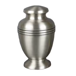 Elegante Simple Plata Metálica Europea Adulto Cremación Urna Aluminio Memorial Funeral Recuerdo Tres Líneas de Banda Venta Disponible - Product Image 1