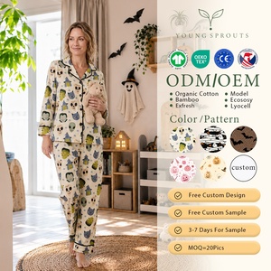 Women Children Organic Cotton Button Front Mommy <strong>Me</strong> <strong>Outfits</strong> Monster Print Halloween Family Photos Low MOQ Custom Design OEKO-TEX - Product Image 1