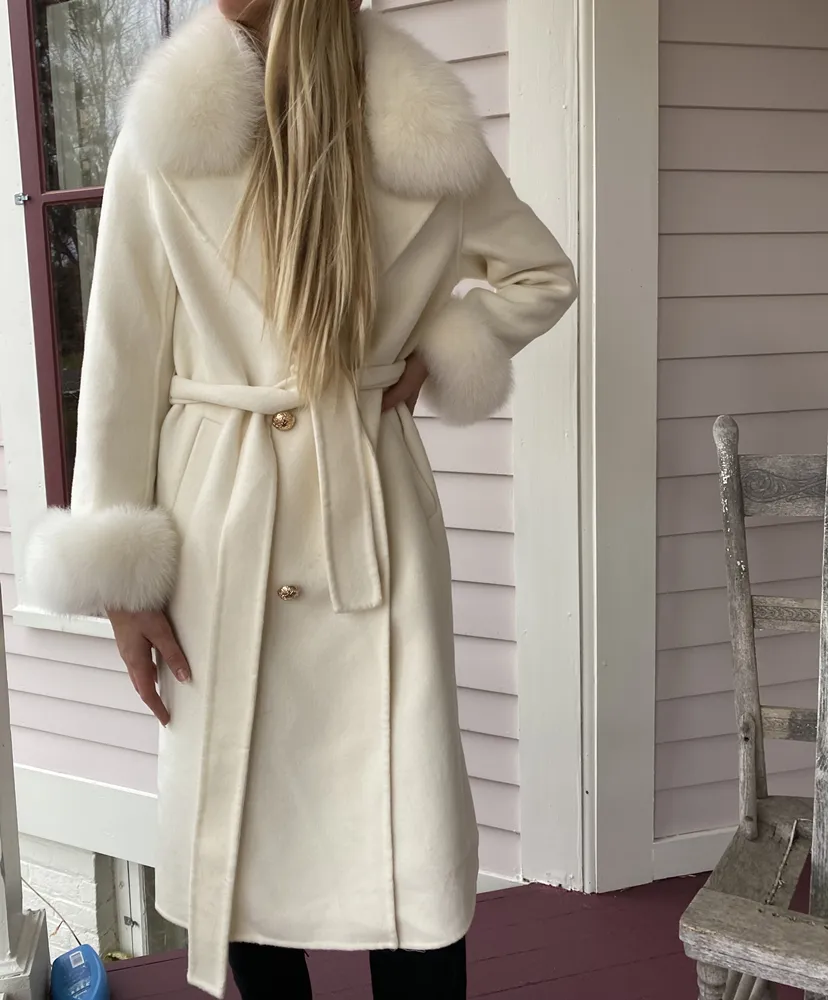 Oftbuy casaco de pele real feminino, jaqueta de inverno para mulheres, gola de pelo de raposa natural, misturas de lã, roupa exterior 2021