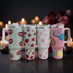 Tazze Termiche da 40oz con 18 Colori per San Valentino, Motivo Labbra e Cuore, in Acciaio Inox con Strass, Regalo per Donne - Product Image 1