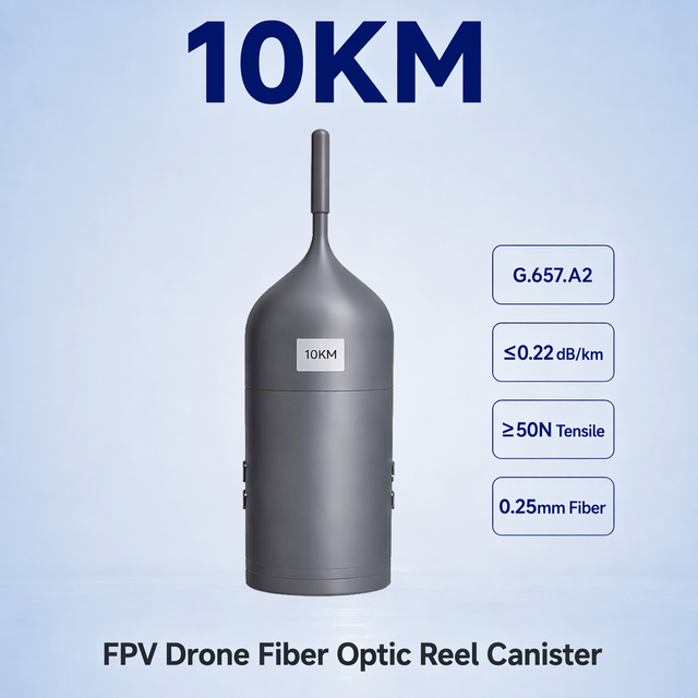 Medium-Range 10KM G657A2 Fiber Optic Cable UAV Tether Reel EMI-Shielded FC/SC/ST Connectors FPV OEM Solution