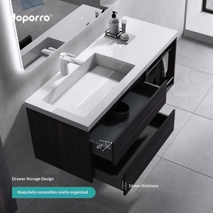 Meuble-lavabo mural modulaire simple et moderne Doporro allemand avec vasque en pierre artificielle et armoire en cendres volcaniques - Product Image 5