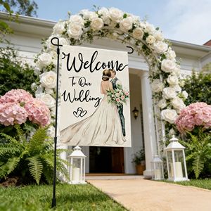 Bandiera da Giardino 'Benvenuti Sposi' con Sposa e Sposo, Bandiera per <span class=keywords><strong>Auto</strong></span> Nuziale, Decorazione per Festa di Matrimonio all'Aperto - Product Image 4