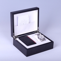 Laque de piano arabe de luxe haut de gamme ensemble de boîte de montre en bois noir MDF recyclable écologique couvercle à rabat de stratification mate personnalisé