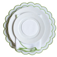 Set de table rond personnalisable en coton et lin blanc de style nordique, brodé, avec bord festonné bleu clair, pour la décoration de table à manger