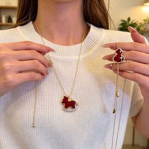 Pull-Out Pony Necklace Red Gourd Pendant Gold Chain Women's Fashion Jewelry Daily Wear Accessory - Product Image 1