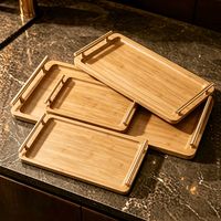 Plateau de maison de poupée en bois, multi-tailles, présentoir de bureau, plateau antidérapant pour table basse, plateau en bambou avec poignée