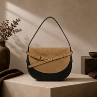 Sac à bandoulière en cuir PU suédé beige, élégant, bohème, tendance, mini, chic, pour femme, avec impression personnalisée OEM