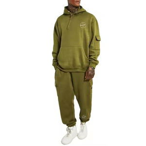 Sudadera con capucha y estampado en relieve con logotipo personalizado, pantalones de chándal con hombros caídos, chándal holgado de manga larga para hombre - Product Image 5