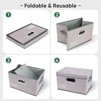 Boîtes de rangement pliables en tissu de lin avec couvercles, conteneurs organisateur de placard pliables avec couvercle pour la maison, la chambre et le bureau