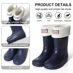 Bottes de pluie pour enfants en gros, couleur unie personnalisée, avec doublure thermique amovible - Confort chaud pour le camping en plein air - Product Image 4