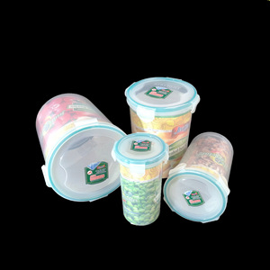 <b>Plastic</b> Cylinder Food <b>Storage</b> <b>Container</b> Set Airtight Clip On Lid Household Kitchen Use - Product Image 1