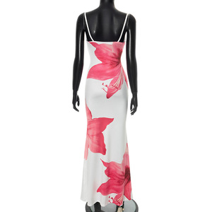 Robe longue en mousseline de soie à fleurs vintage d'été et d'automne, sans bretelles, épaules dénudées, <span class=keywords><strong>sexy</strong></span>, ajustée, pour les vacances à la <span class=keywords><strong>plage</strong></span> - Product Image 5
