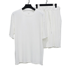 Conjunto de Camiseta y Pantalón Corto de Punto para Hombre, Estilo Casual de Verano, Ropa de Dormir a Rayas Blancas, Cómoda y Transpirable - Product Image 2
