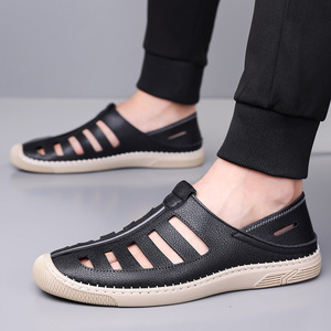 <b>Slip</b>-On Casual Sandals Breathable Hollow-Out Leather Men's Perforated Shoes For Summer Outdoor Wear Size 3211 - Product Image 4