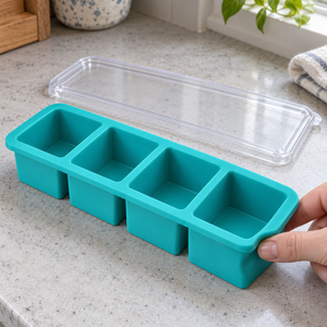 Molde para Congelar Alimentos con Tapa Transparente, Silicona Color Verde Azulado, 4 Cavidades para Pollo, Arroz y Frijoles, para Guardar Porciones de Comida Preparada - Product Image 4