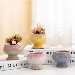 Vaso in ceramica per piante grasse con petali sfumati creativi, colorato, semplice, traspirante, lucido, piccolo vaso in stile nordico. - Product Image 1