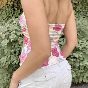 <span class=keywords><strong>Z</strong></span>-4186 Top Corto Estampado Estilo Pintura al Óleo de Ensueño, Diseño Sexy Europeo Americano, con Cintura Plisada y Malla Elástica - Product Image 4