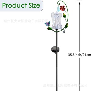 Lampe solaire de jardin en forme d'ange, piquet en acrylique avec décor de fleurs et de papillons, résistante à l'eau, alimentée par l'énergie solaire pour l'extérieur - Product Image 5