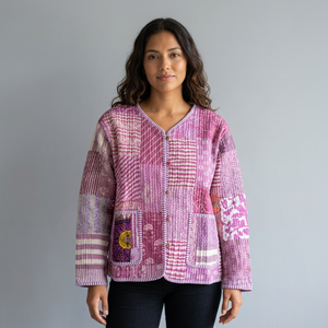 Quilted <b>Patchwork</b> <b>Jacket</b> Women's V-Neck Three Quarter Sleeve Cotton Autumn Style Button Closure Regular Length gifts for her - Product Image 1