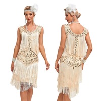 Femmes 1920s Flapper Vintage Gatsby Cocktail Ball Dress Dancing Dress Round Neck Sequin Beaded Tassel Tank Top Large Dress