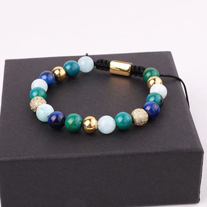 New Fashion 8mm Natural Stone Green Blue Jade <strong>Beads</strong> Custom <strong>Logo</strong> Macrame Braided Women Friendship <strong>Bracelet</strong> - Product Image 5