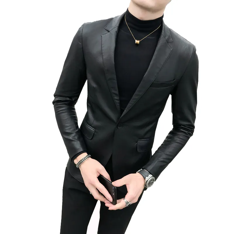 Blazer masculino de cor sólida, blazer slim fit de alta qualidade, versão coreana, smoking