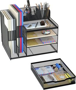 Office Desk Organizer with Upright <b>File</b> Holder 4-Tier Mesh Letter <b>Paper</b> Tray Desk Organizer Desktop <b>FILE</b> ORGANIZER - Product Image 3