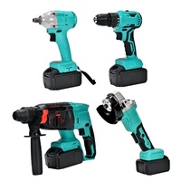 Batterie au lithium sans brosse 4 pièces marteau électrique perceuse électrique meuleuse d'angle ensemble de clés électriques batterie outil ensemble de 4 pièces