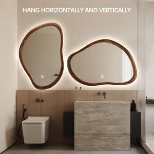 Không thường xuyên cảnh quan và chân dung trang trí Walnut gỗ khung phòng tắm Led Gương với cạnh ánh sáng mờ - Product Image 3
