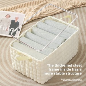 WeaveWin Foldable <strong>Wardrobe</strong> Organizer Aluminum Rectangular <strong>Storage</strong> <strong>Box</strong> with Velvet Fabric Home Use Pants Sorting Basket - Product Image 4