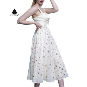 Dress malam kasual wanita, gaun malam elegan modis satin mewah putih untuk musim panas - Product Image 2