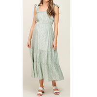Robe de maternité mi-longue décontractée d'été à nouer aux épaules, à pois, froncée, taille unique pour femmes enceintes