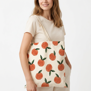 Canvas Tote <b>Bag</b> with Peach Pattern Large <b>Size</b> Shoulder Handle Shopping <b>Bag</b> for Groceries - Product Image 1