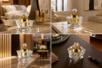 Brûleur d'encens en cristal K9 géométrique à plusieurs niveaux avec couvercle en forme de lune dorée, centre de table zen pour aromathérapie, décoration moderne pour la maison, religieux