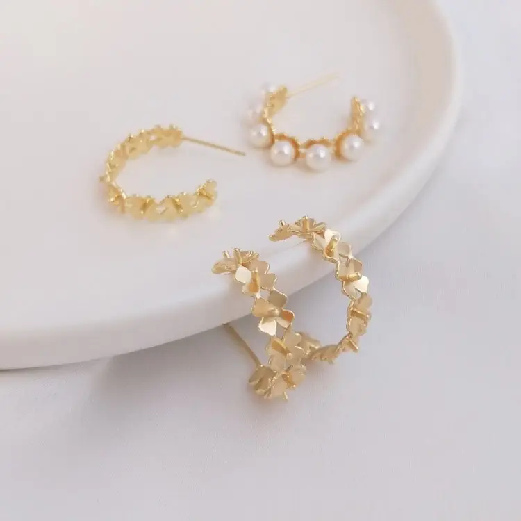 14K Gold Plated Brass Earring Findings Pearl Posts Ear Pad Blank 925s Stud Base for Jewelry Earring Making RS22DTE06