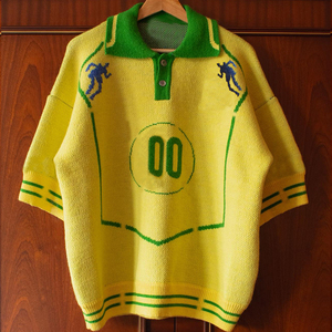 Logotipo de diseño personalizado Ropa deportiva retro Prendas de punto Top de punto de manga corta Camiseta de fútbol Mujeres Hombres <span class=keywords><strong>Jacquard</strong></span> Jerseys de fútbol de punto - Product Image 1