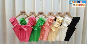 Haut bandeau <span class=keywords><strong>tricot</strong></span>é à manches courtes pour <span class=keywords><strong>femme</strong></span>, vêtement d'extérieur sans manches style bonbon avec détail nœud, chemisier à manches courtes - Product Image 6