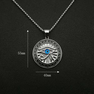 Collar con colgante de ojo de Horus egipcio de yunnique, acero inoxidable, tono dorado y plateado, amuleto redondo con ojo azul, regalo de joyería unisex - Product Image 4