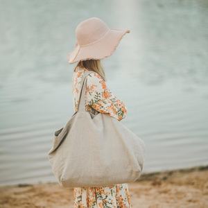 Bolso grande de lino con asa larga para compras, bolsa de mano de playa con bolsillos - Product Image 6