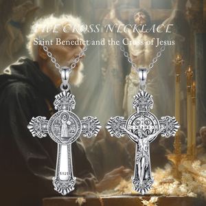 Changda 925 joyería religiosa de plata esterlina protección Unisex símbolo católico San Benito crucifijo Cruz colgante collar - Product Image 4