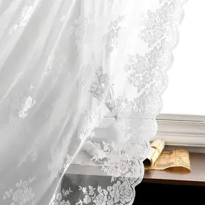 ผ้าม่านลูกไม้สีขาวลายดอกไม้แนววินเทจสำหรับห้องนอนม่านหน้าต่างผ้าลูกไม้โปร่งทรงกระเป๋า