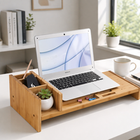 Support d'écran en bambou fait main, écologique, pour ordinateur, organisateur de bureau, support de rangement pour accessoires de bureau - Vente en gros
