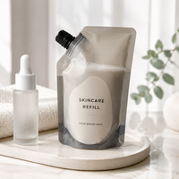 Pochette à bec verseur personnalisée de qualité alimentaire pour soins de la peau, gris volcanique mat, pour savon liquide, gel douche, lotion, blush – Recharge