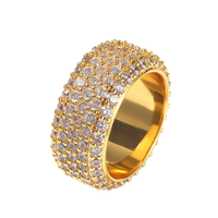 Bague unisexe en acier inoxydable de haute qualité, plaquée or, large, entièrement sertie de zircone cubique taille princesse