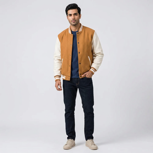 FINER THREADS <b>Men's</b> Lightweight Breathable Wool/Viscose Casual Varsity <b>Jacket</b> Stand Collar Embroidered Front Logo <b>Long</b> Sleeve - Product Image 1