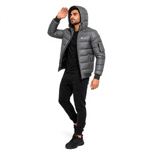 Chaqueta Acolchada de Lona Gris con Capucha para Hombre, Cortavientos, Impermeable, con Relleno de Poliéster, Cierre de Cremallera, Ropa Urbana, Ropa de Invierno - Product Image 1
